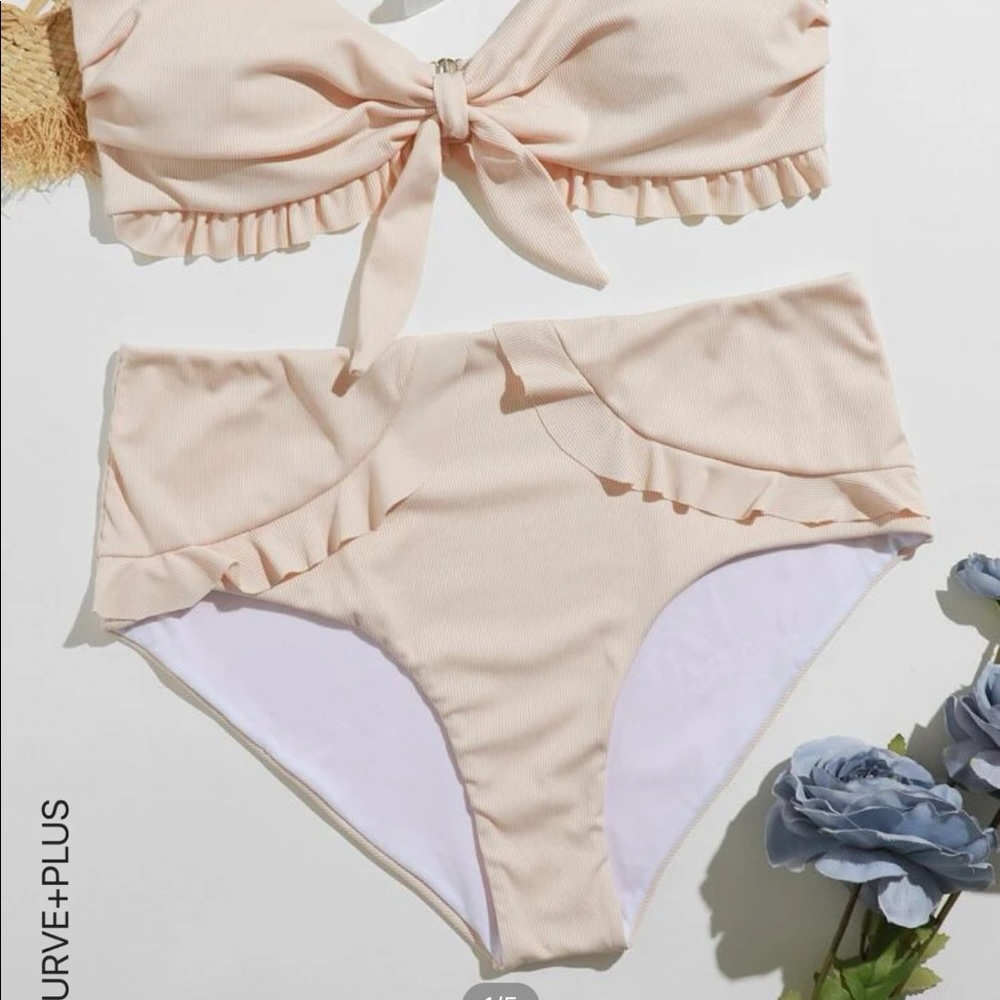 Light pink two piece high waisted bikini